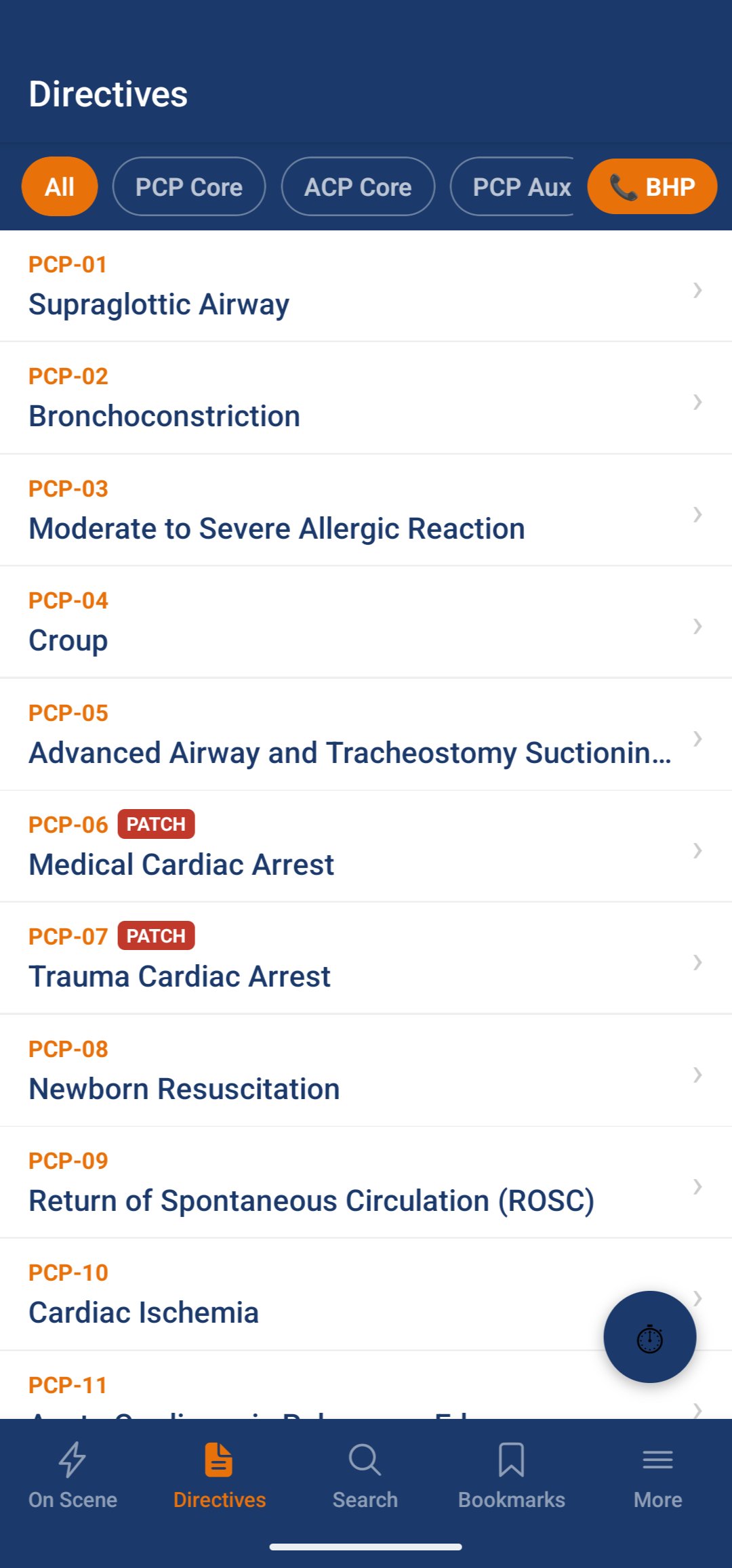 MedicAi directives list with filter bar and patch flags